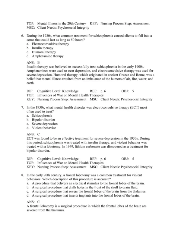 Chapter-based mental health care exam questions organized by behavioral health and psychiatric topics