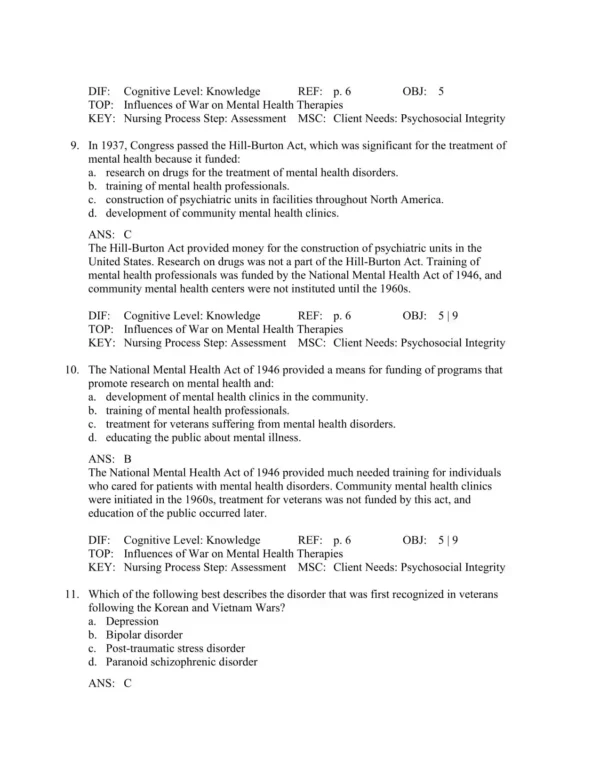 Mental health nursing study materials with clinical case studies and exam preparation content