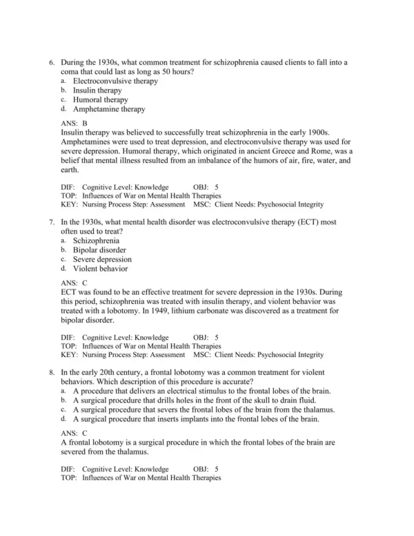 Foundations of Mental Health Care, 8th Edition by Michelle Morrison-Valfre Test Bank_Page3.webp-003 Chapter-based mental health nursing exam questions organized by key psychiatric topics