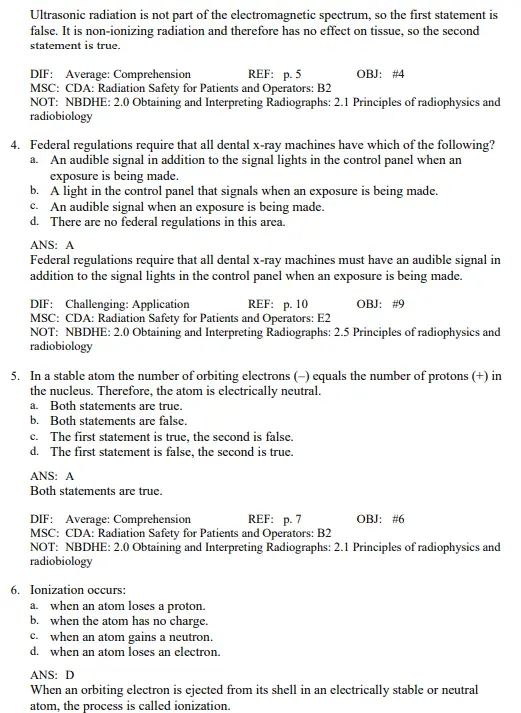 Detailed answer rationales explaining correct radiographic positioning and exposure control concepts