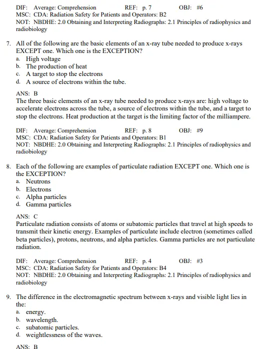 Chapter-based radiology practice questions organized by dental imaging topics and safety standards