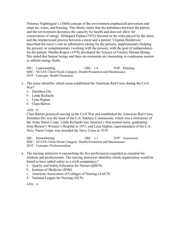 Detailed answer rationales explaining nursing concepts, correct responses, and evidence-based reasoning
