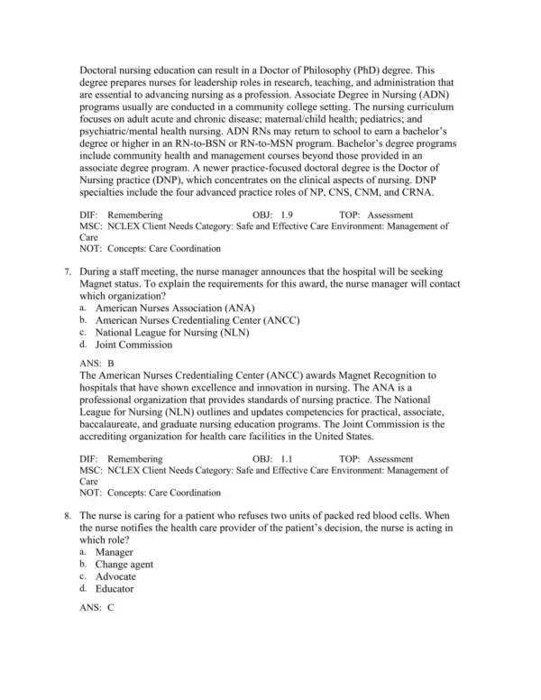 Nursing exam preparation questions with applied scenarios and practice materials for study reinforcement