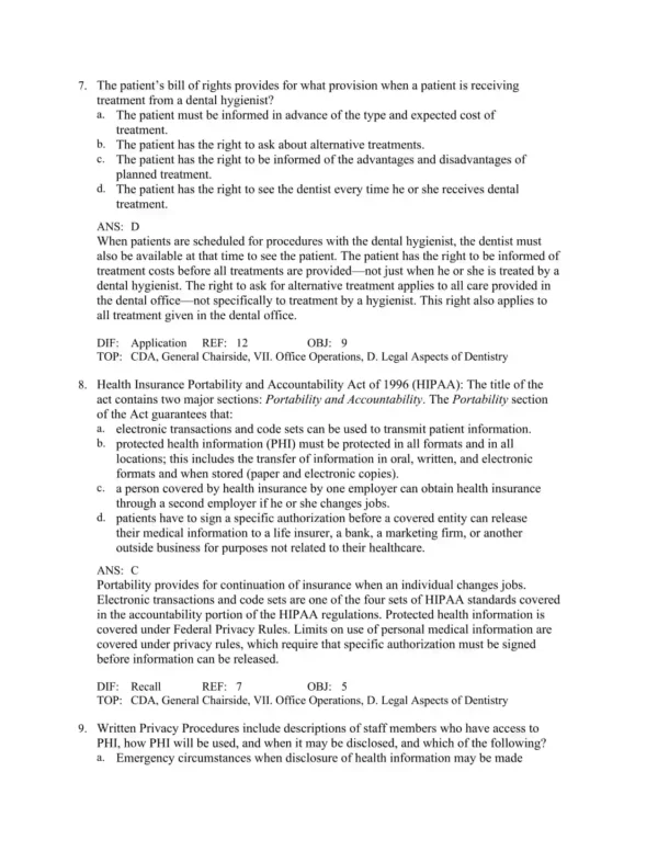 Chapter-based dental administration questions organized by topic for efficient study