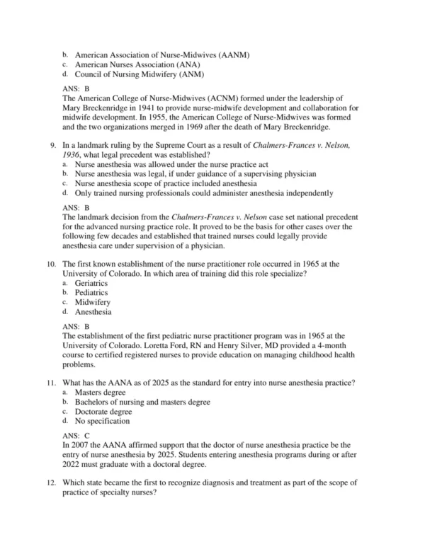 Chapter-based advanced practice nursing test questions covering core topics like ethics, research, and leadership