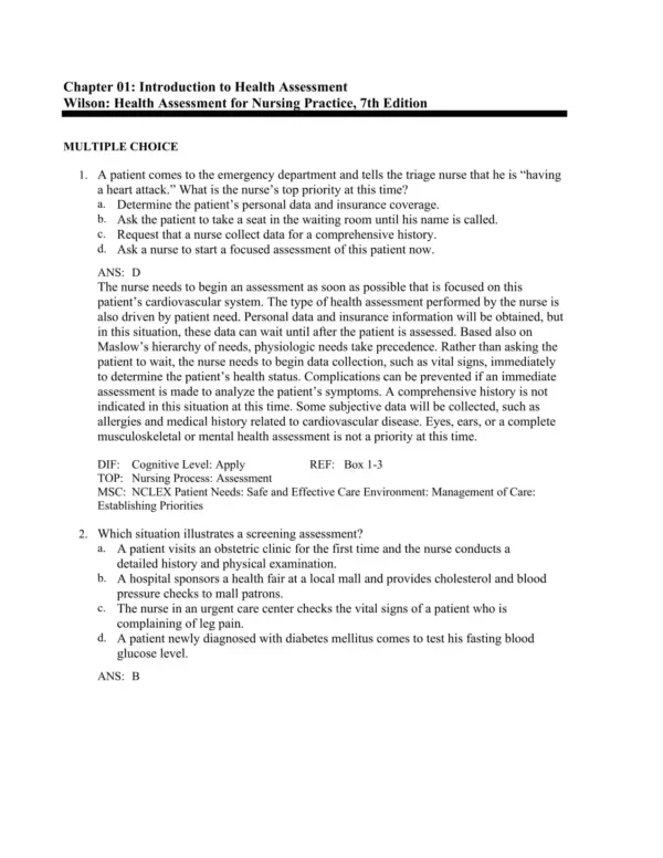 Health Assessment for Nursing Practice, 7th Edition by Susan Fickertt Wilson Test Bank_Page1.webp-001 NCLEX-style multiple choice nursing practice questions covering health assessment and patient evaluation topics