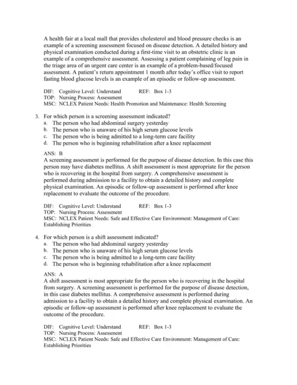 Health Assessment for Nursing Practice, 7th Edition by Susan Fickertt Wilson Test Bank_Page2.webp-002 Detailed nursing answer rationales explaining correct responses for health assessment exam questions