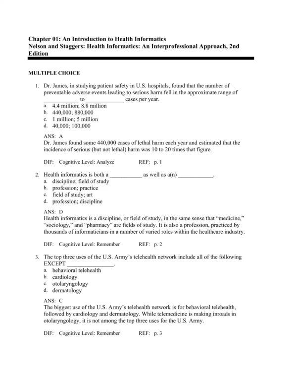 Health Informatics, 2nd Edition by Ramona Nelson Test Bank_Page1.webp-001 Multiple choice nursing informatics practice questions focused on healthcare data and technology concepts