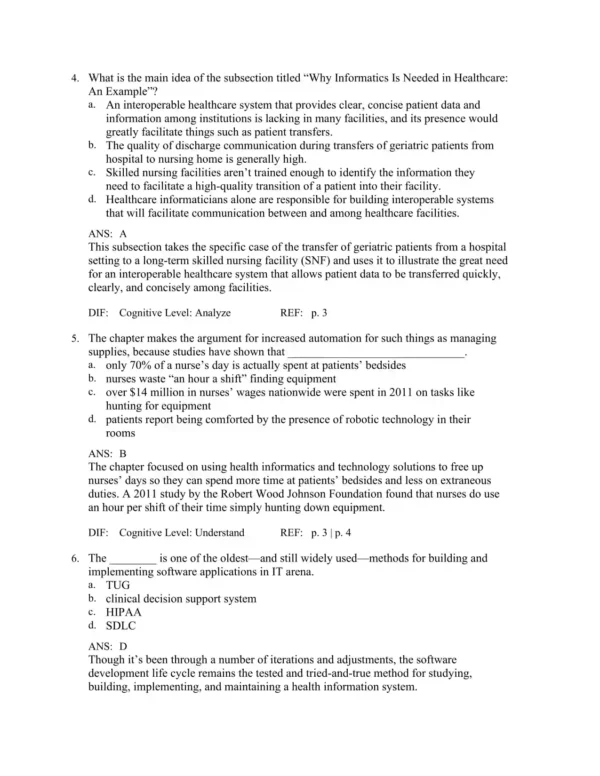Health Informatics, 2nd Edition by Ramona Nelson Test Bank_Page2.webp-002 Detailed nursing informatics answer rationales explaining correct choices and data management principles