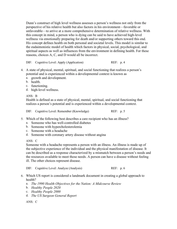 Health Promotion Throughout the Life Span, 9th Edition by Carole Lium Edelman Test Bank_Page2.webp-002 Detailed answer rationales explaining correct responses for health promotion and disease prevention questions