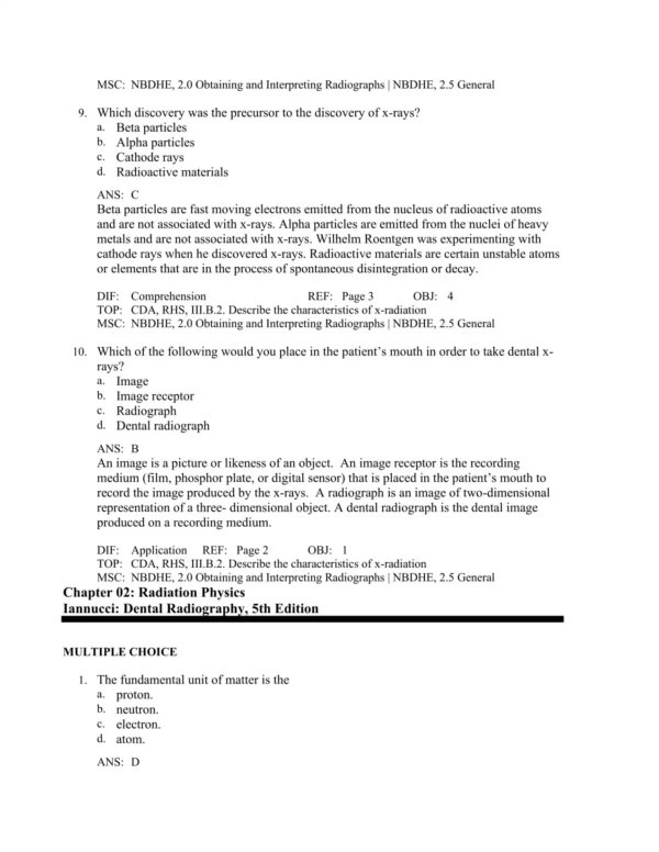 Dental radiology exam preparation materials with image interpretation and safety procedure review questions