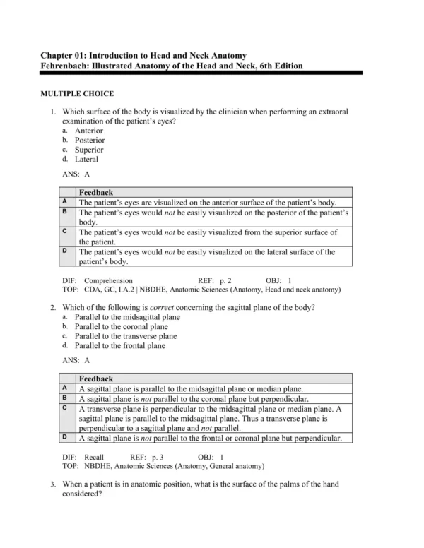 Illustrated Anatomy of the Head and Neck, 6th Edition by Margaret J. Fehrenbach Test Bank_Page1.webp-001 Multiple choice anatomy practice questions covering cranial nerves, muscles, and bone structures for dental students