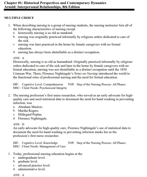 Interpersonal Relationships Professional Communication Skills for Nurses 8th Edition Test Bank 1 Multiple choice communication scenarios and practice questions for nursing students focusing on interpersonal relationships and collaboration