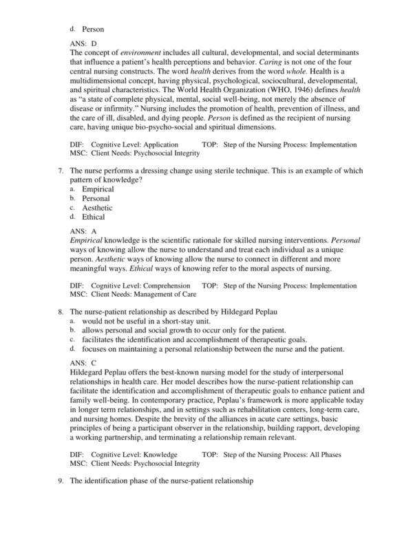 Interpersonal_Relationships_Professional_Communication_Skills_for_Nurses_8th_Edition_Elizabeth_Arnold_Test_Bank_p003 Test bank pages covering conflict resolution strategies between nurse and client in healthcare