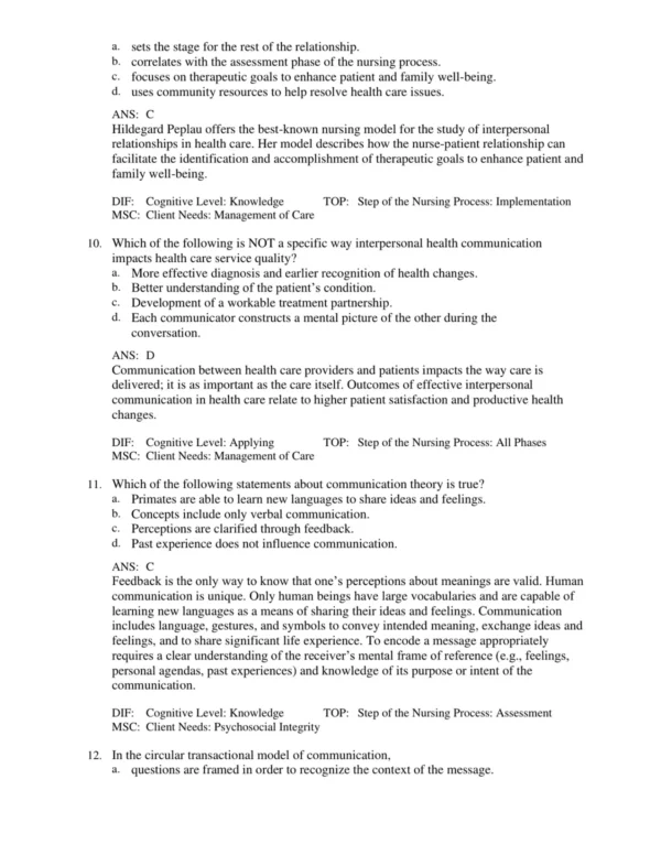 Interpersonal_Relationships_Professional_Communication_Skills_for_Nurses_8th_Edition_Elizabeth_Arnold_Test_Bank_p004 Multiple choice questions about the theoretical foundations of professional nursing relationships