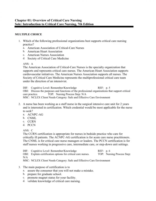 NCLEX-style multiple choice critical care nursing practice questions for exam preparation