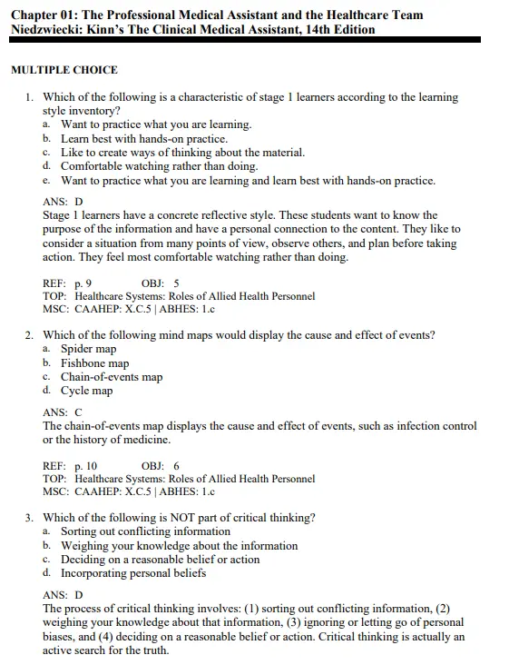 NCLEX-style multiple choice clinical assistant practice questions with answer options from textbook materials