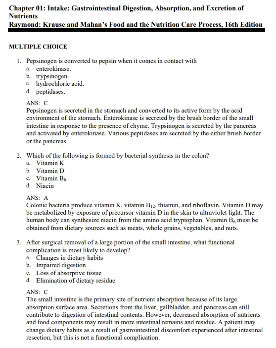 Krause and Mahan’s Food and the Nutrition Care Process 1 Chapter-based nutrition exam questions covering dietary management and assessment topics