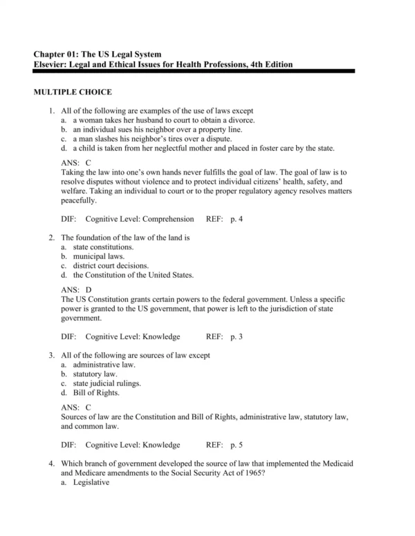 Legal and Ethical Issues for Health Professions 4th Edition Test Bank_Page1.webp-001 Multiple choice healthcare law and ethics practice questions for exam preparation