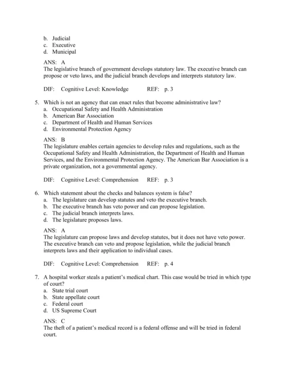Legal and Ethical Issues for Health Professions 4th Edition Test Bank_Page2.webp-002 Detailed answer rationales explaining correct responses for legal and ethical healthcare scenarios