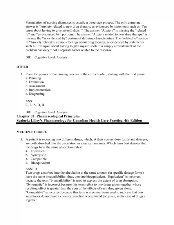 Lilley's Pharmacology for Canadian Health 4 Pharmacology exam preparation materials including drug classification reviews and medication safety practice questions