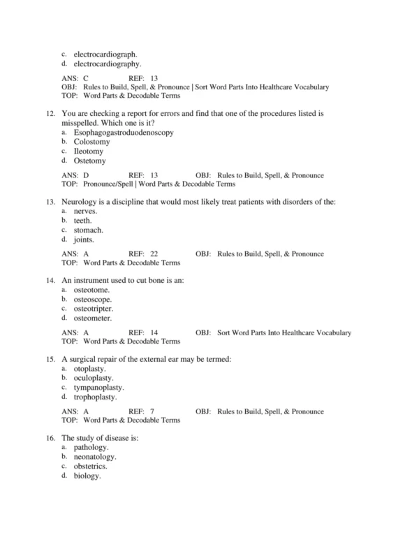 Chapter-based healthcare terminology exam questions organized for consistent learning and exam review