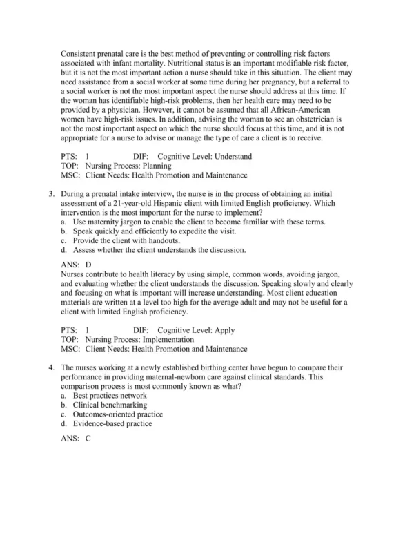Maternity and Women's Health Care, 12th Edition by Deitra Leonard Lowdermilk Test Bank_Page2.webp-002 Detailed maternity nursing answer rationales explaining correct responses and evidence-based care principles