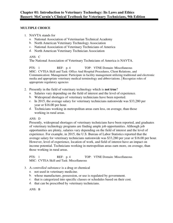 McCurnin_s_Clinical_Textbook_for_Veterinary_Technicians_9th_Edition_by_Joanna_M_p001 Veterinary technician NCLEX-style multiple choice practice questions covering animal health concepts