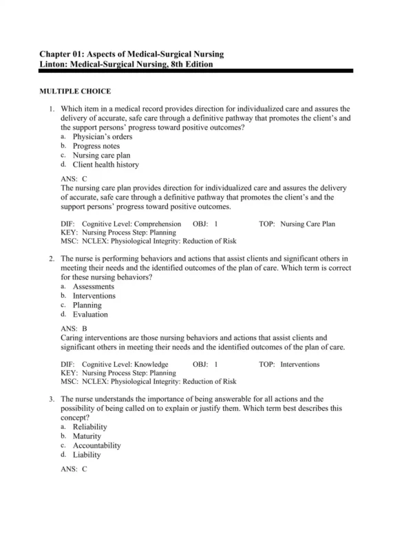 Medical-Surgical Nursing, 8th Editionby Adrianne Dill Linton Test Bank_Page1.webp-001 NCLEX-style multiple choice medical-surgical nursing practice questions with answer options