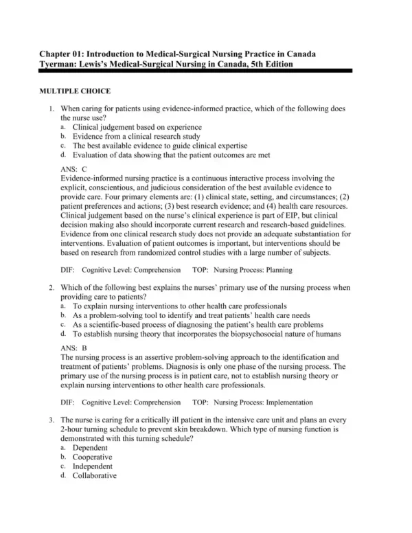 Medical-Surgical Nursing in Canada, 5th Edition by Jane Tyerman Test Bank_Page1.webp-0001 Includes diverse question formats and study materials designed to reinforce clinical reasoning, prepare for exams, and build nursing confidence in Canadian contexts