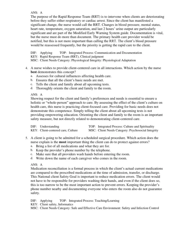Detailed med-surg answer rationales explaining correct and incorrect responses for nursing exams
