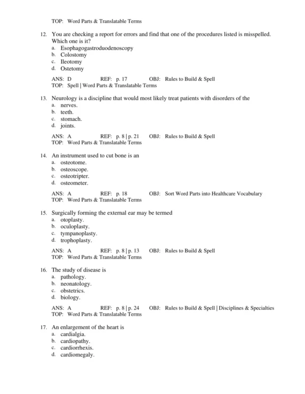 Chapter-based terminology and anatomy coding questions covering key body systems and medical terms