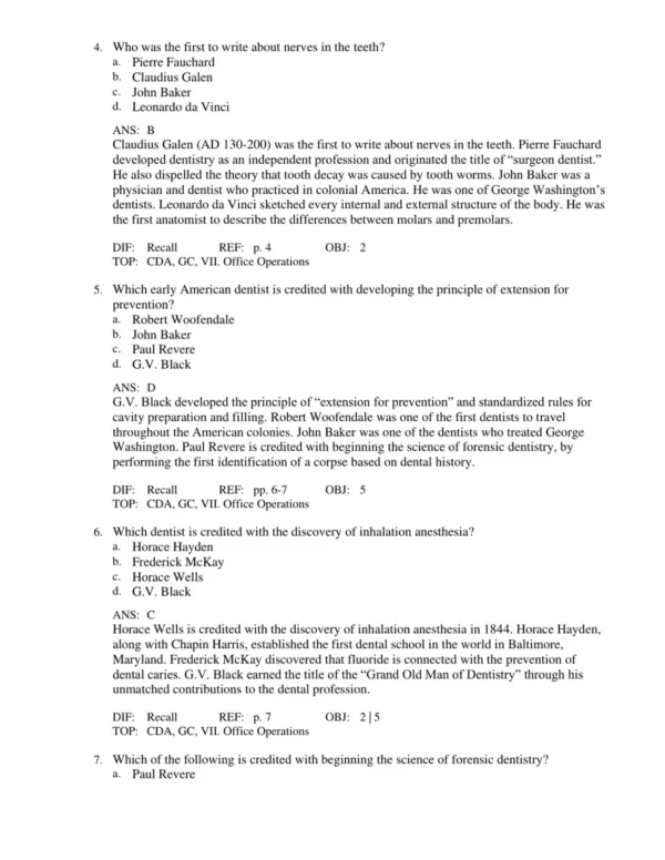 Modern_Dental_Assisting_12th_Edition_by_Doni_L_p002 Answer rationales explaining correct responses for dental assisting test questions with detailed explanations