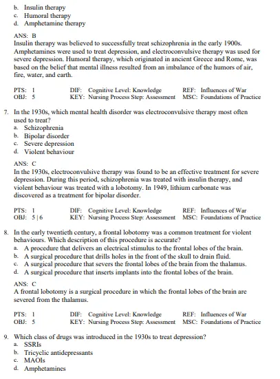 Chapter-based mental health care questions organized by topic and learning objectives