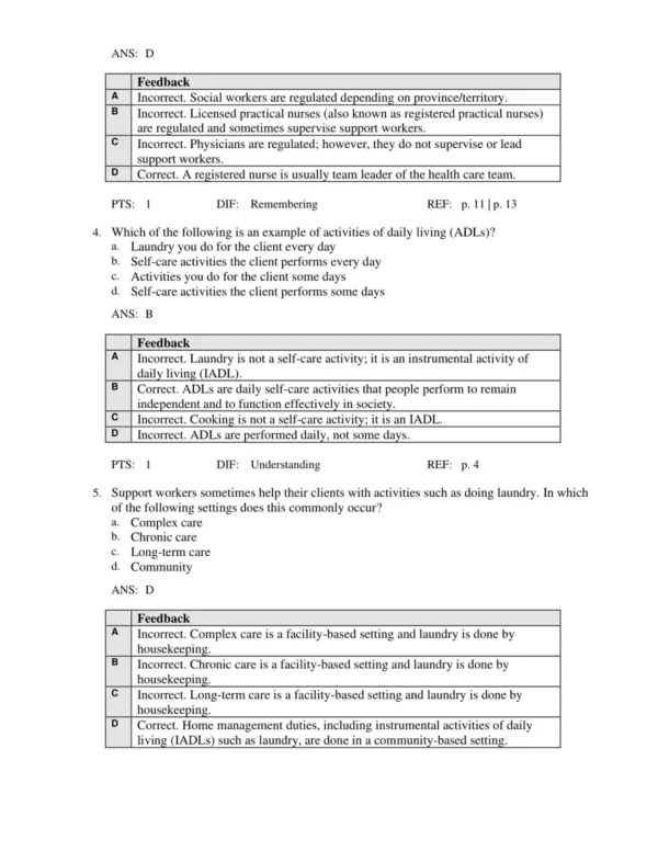 Detailed answer rationales with explanations reinforcing nursing support concepts and safe care practices