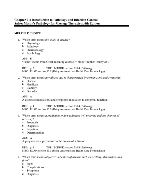 NCLEX-style multiple choice pathology practice questions for massage therapy students