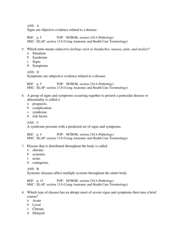Detailed answer rationales explaining correct pathology responses with supporting explanations
