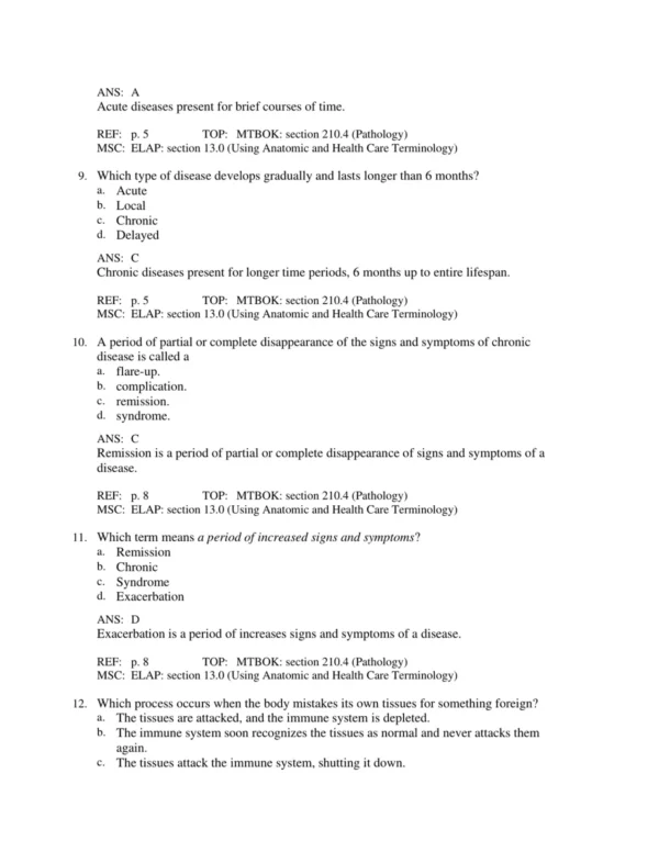 Chapter-based pathology exam questions providing comprehensive content coverage across conditions