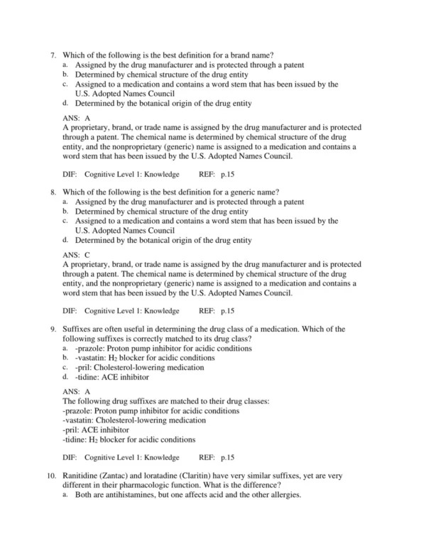 Mosby's_Pharmacy_Technician_Exam_Review_4th_Edition_by_James_Mizner_Test_Bank_p003 Chapter-based pharmacy review questions organized by drug category and exam topic coverage