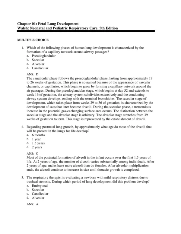 Neonatal_and_Pediatric_Respiratory_Care_5th_Edition_by_Brian_K_p001 Detailed answer rationales explaining correct responses for neonatal and pediatric respiratory care questions