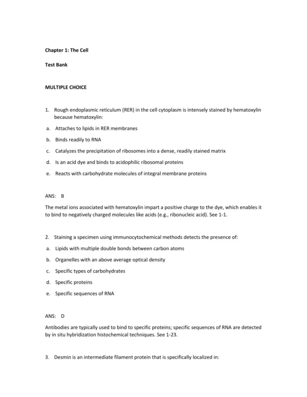 Netter's Essential Histology, 3rd Edition by William K. Ovalle Test Bank_Page1.webp-01 Multiple choice histology practice questions covering tissue identification and cell structure concepts