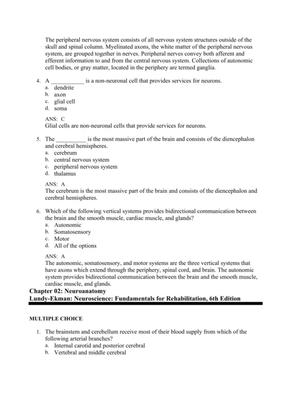 Detailed neuroscience answer rationales explaining correct and incorrect responses for exam preparation