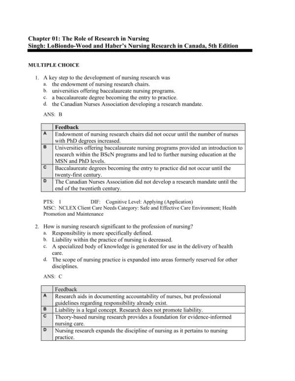 Nursing Research in Canada, 5th Editionby Mina Singh Test Bank_Page1.webp-001 Multiple choice nursing research practice questions with evidence-based concepts and answer options