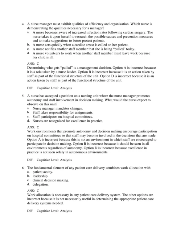 Chapter-based nursing management and delegation exam questions organized for systematic study and review