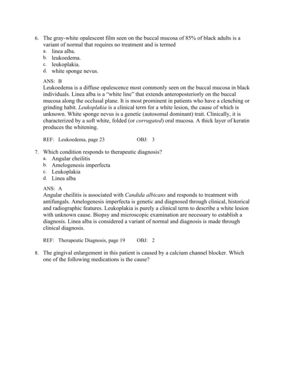 Oral Pathology for the Dental Hygienist 8th Edition Olga Ibsen Test Bank_Page3.webp-003 Detailed answer rationales explaining oral pathology concepts and diagnostic findings