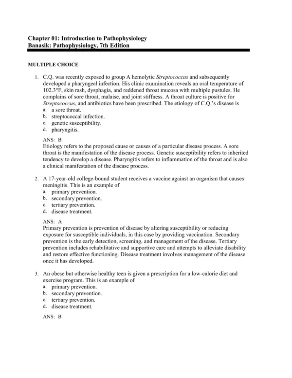 Pathophysiology, 7th Edition by Jacquelyn L. Banasik Test Bank_Page1.webp-001 Multiple choice pathophysiology exam questions covering cellular and systemic disease processes