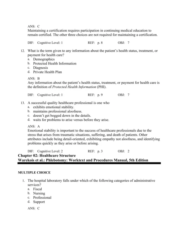 Phlebotomy, 5th Edition by Robin S. Warekois Test Bank_Page4.webp-004 Phlebotomy exam preparation materials featuring clinical scenarios and study questions for laboratory practice mastery