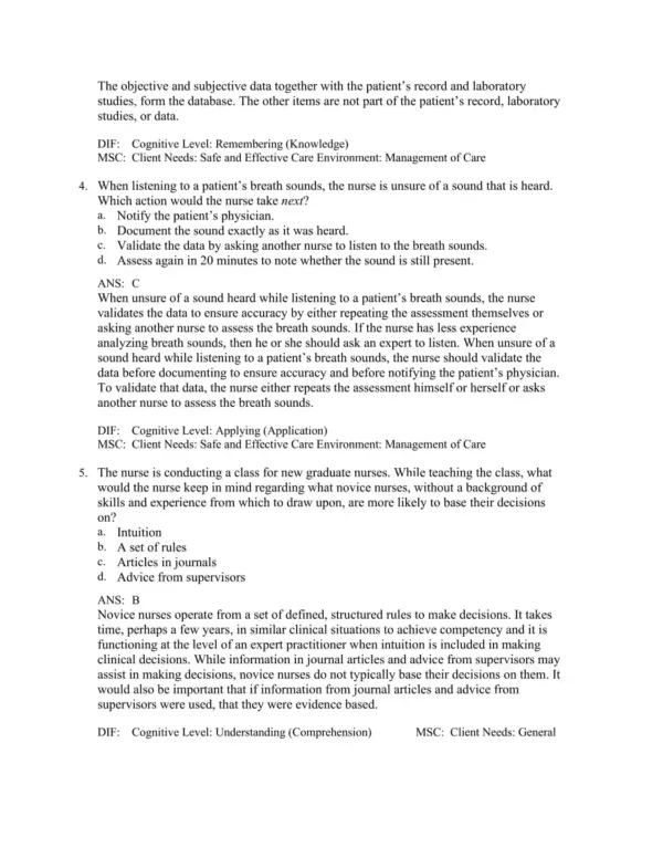 Physical Examination and Health Assessment, 9th Edition by Carolyn Jarvis_Page2.webp-002 Detailed answer rationales explaining correct responses in health assessment nursing exam questions
