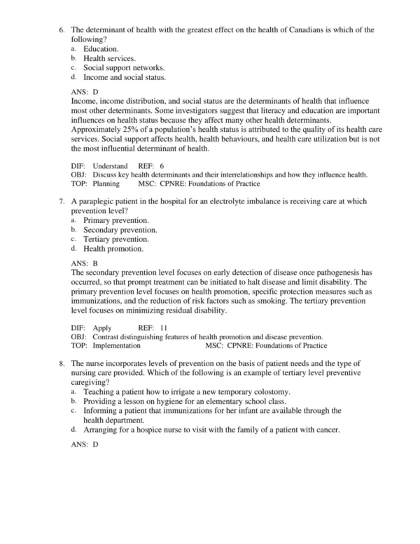 Chapter-based nursing exam questions organized across Canadian Fundamentals of Nursing 6th Edition topics