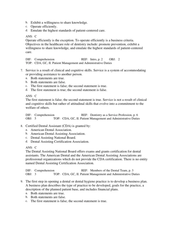 Chapter-by-chapter dental team management exam questions organized for effective study and review